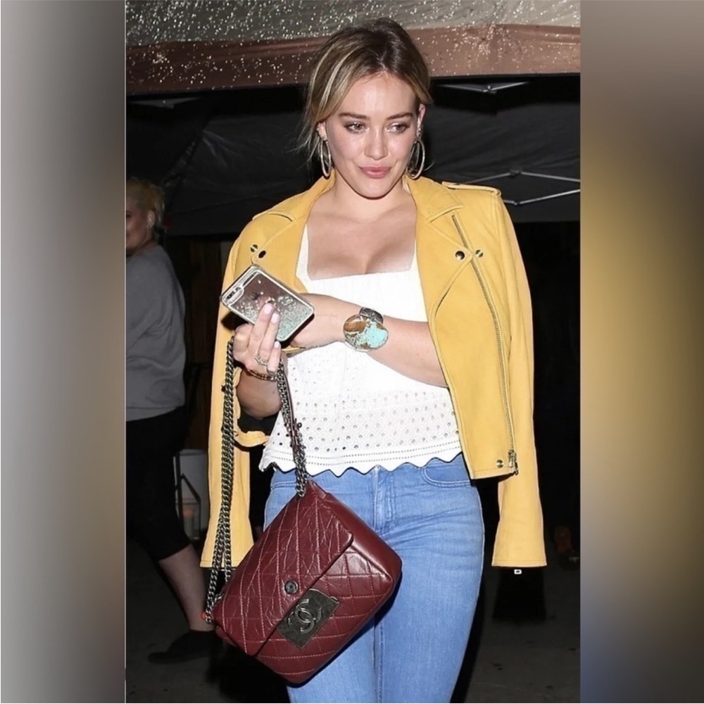 IRO Yellow Leather Moto Jacket as seen on Hilary Duff
